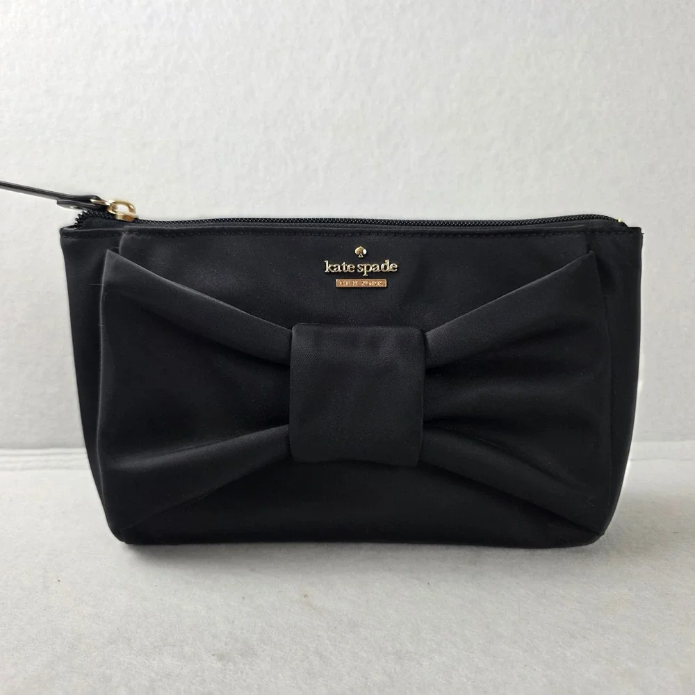 Kate Spade Watson Lane Briley Black Nylon Bow Cosmetic Bag Pouch PWRU6041